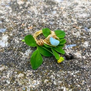 handmade copper wire ring with blue stone